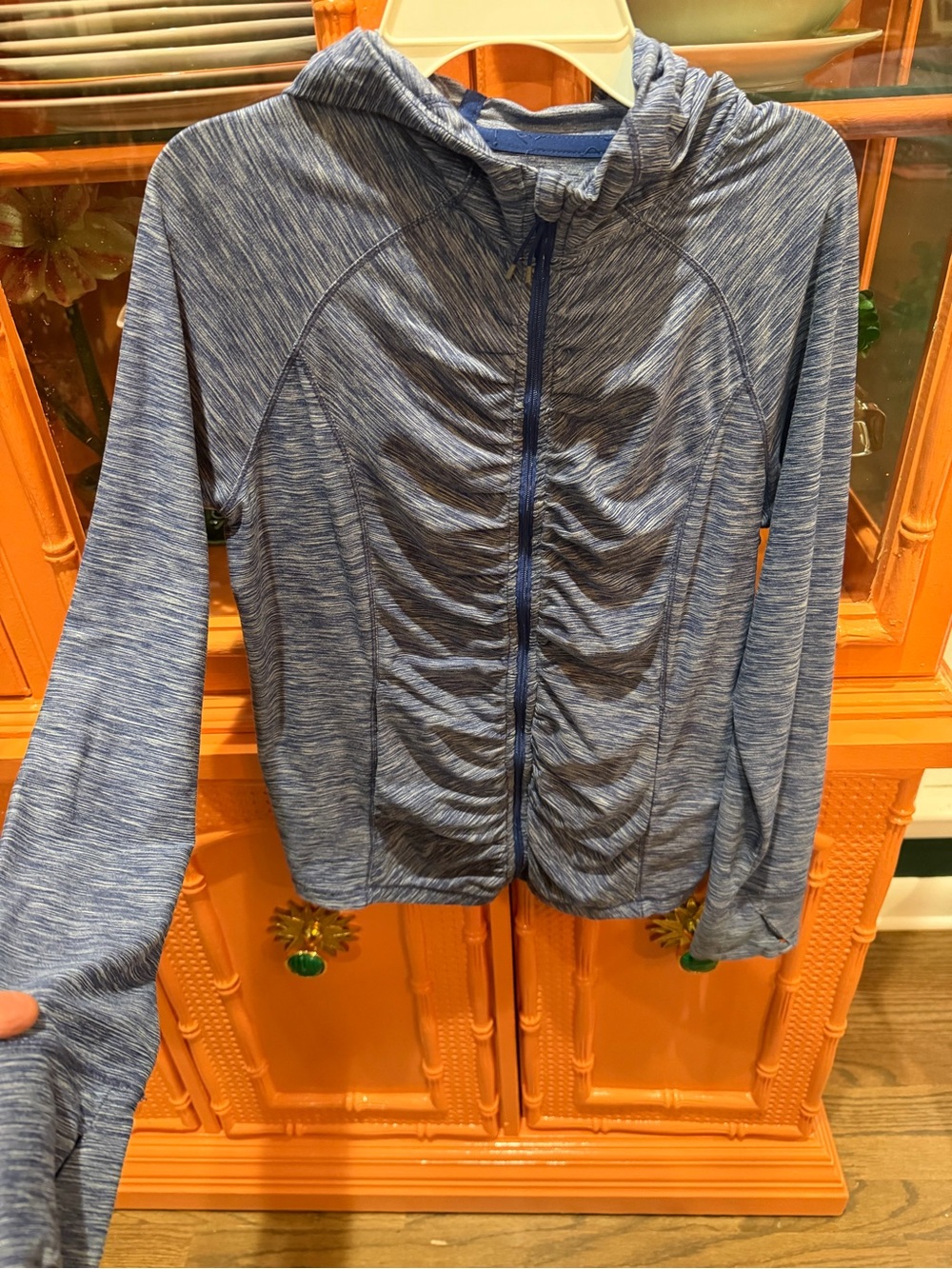 all in motion Heathered Blue Hooded Zip Ruched Jacket
